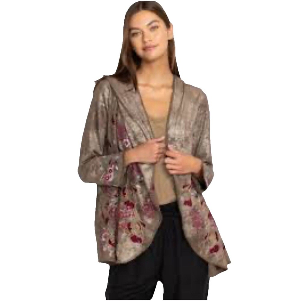 Johnny Was Biya XS JWLA Workshop Claudette Metallic Sweater Hooded Jacket $458